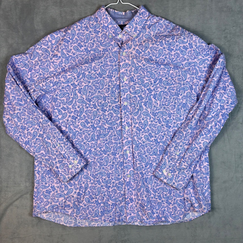 Crown & Ivy Mens XXL Classic Fit Paisley Button Down Shirt Pink Blue Stretch
